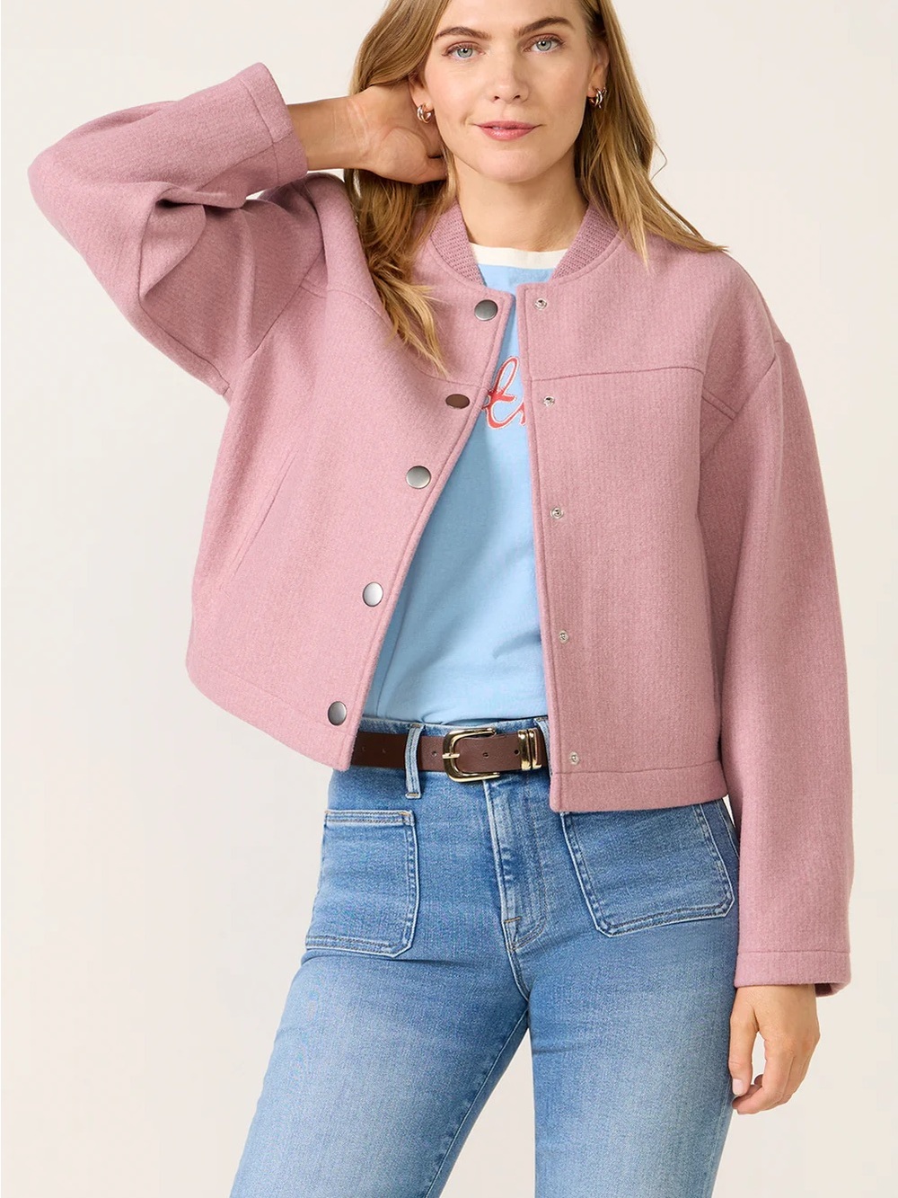 Evereve bomber jacket snap detail